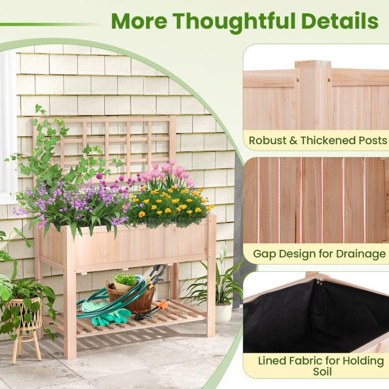 Elevated Wooden Raised Garden Bed with Trellis