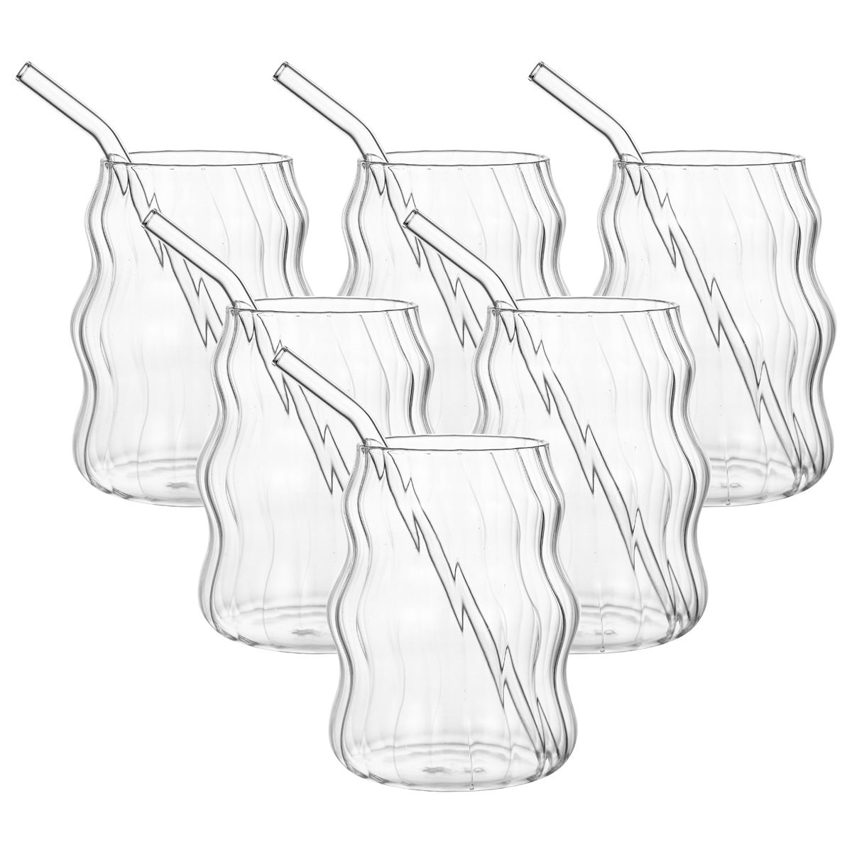 19 Ounce Glass Cups with Straws- 6 Count - Flexx Decor