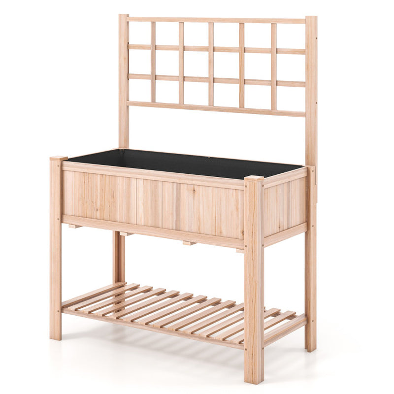 Elevated Wooden Raised Garden Bed with Trellis