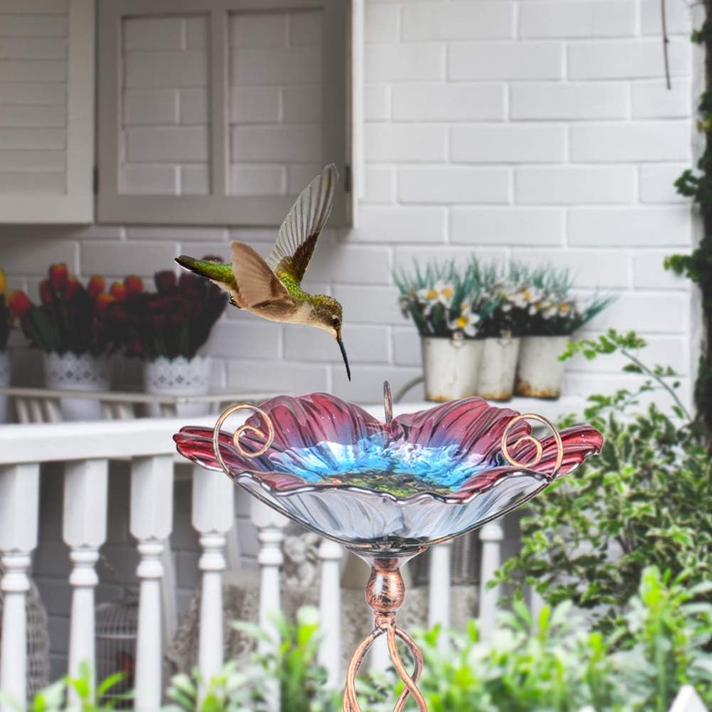 Floral Glass Birdbath