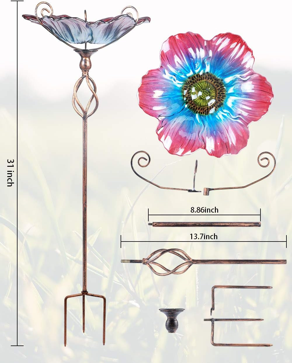 Floral Glass Birdbath