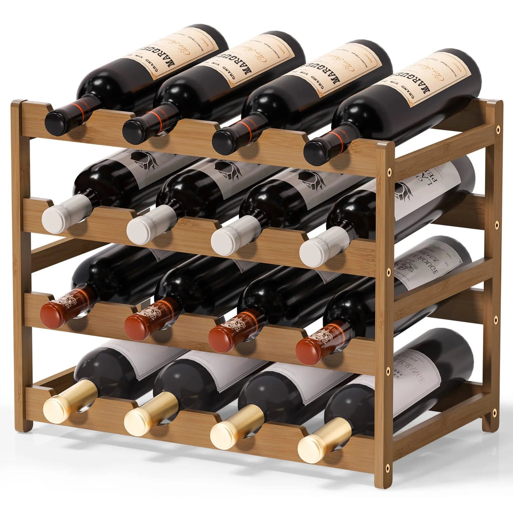 Bamboo Freestanding 4-Tier Wine Storage Rack - Flexx Decor
