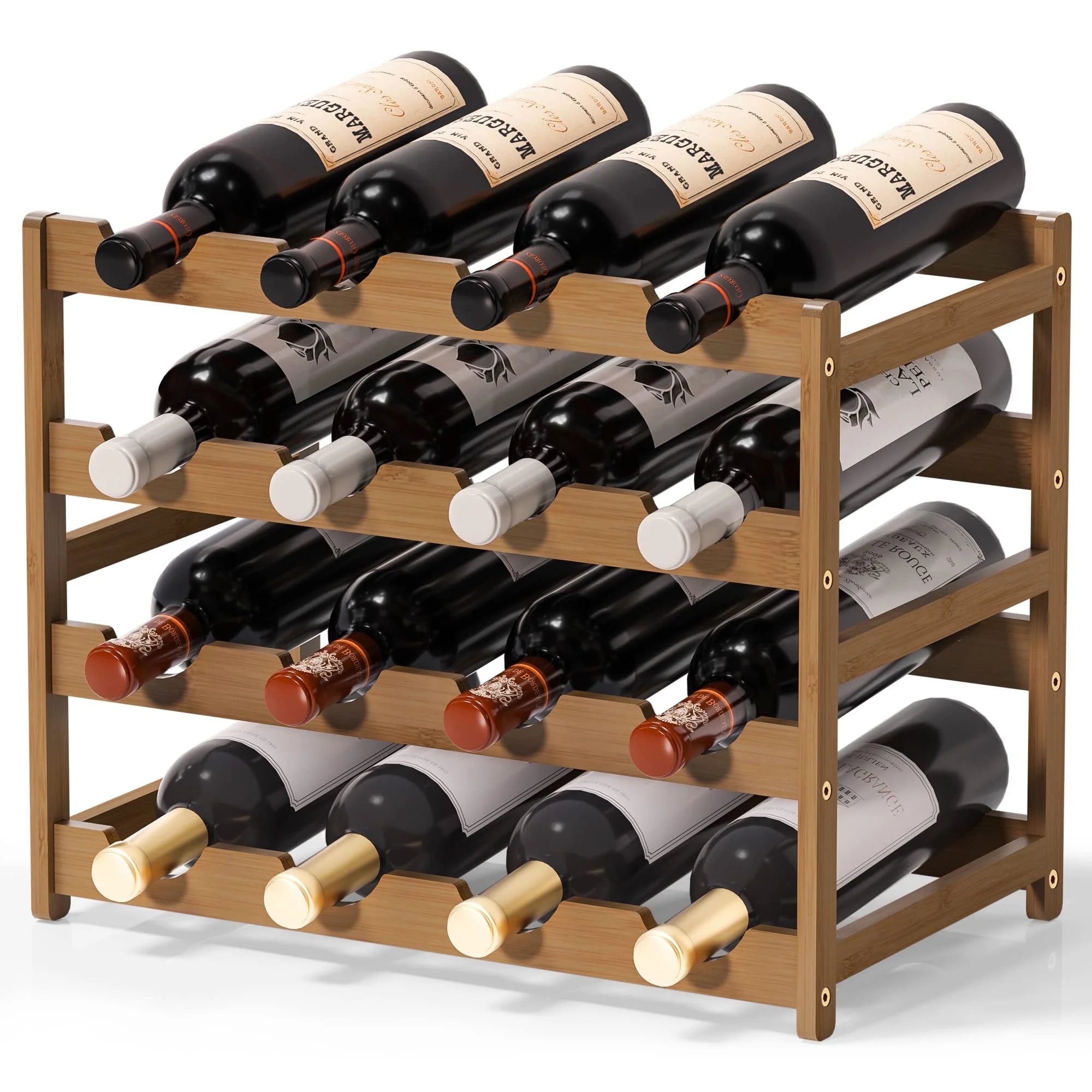 Bamboo Freestanding 4-Tier Wine Storage Rack - Flexx Decor