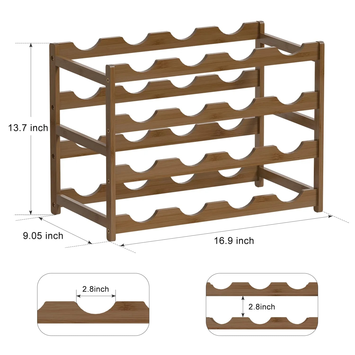 Bamboo Freestanding 4-Tier Wine Storage Rack - Flexx Decor
