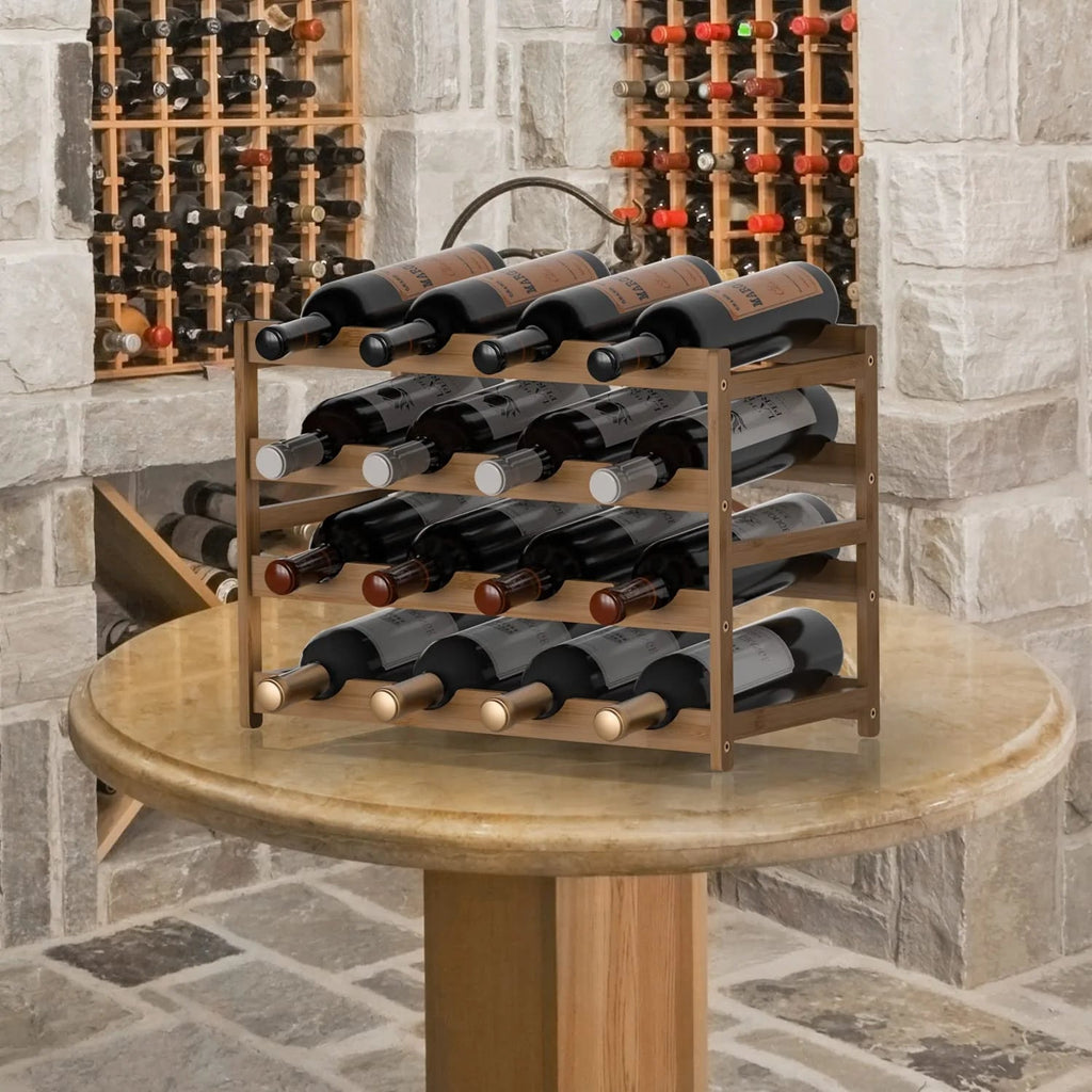 Bamboo Freestanding 4-Tier Wine Storage Rack - Flexx Decor