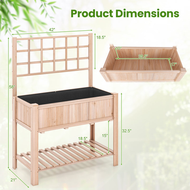 Elevated Wooden Raised Garden Bed with Trellis