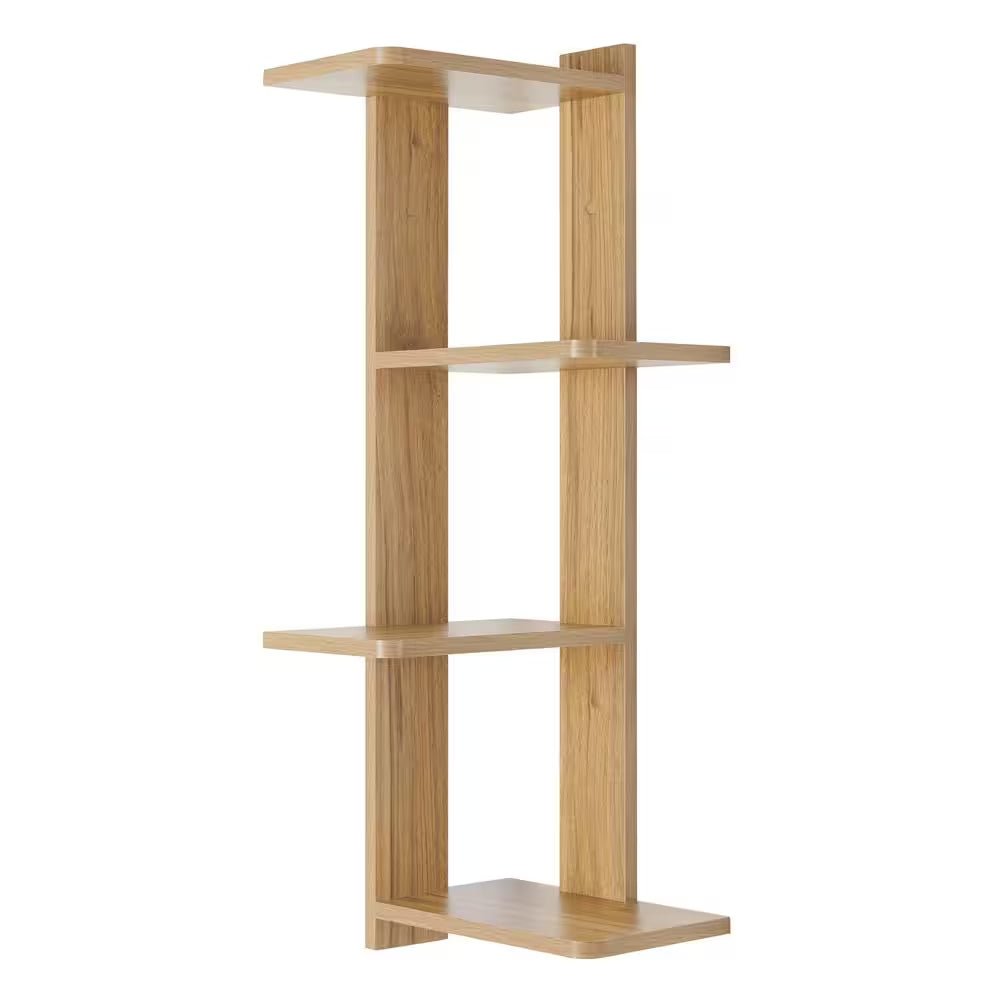 Corner 4-Tier Floating Ledge Column Wall Shelf- Chestnut - Flexx Decor