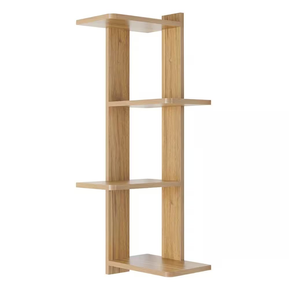 Corner 4-Tier Floating Ledge Column Wall Shelf- Chestnut - Flexx Decor