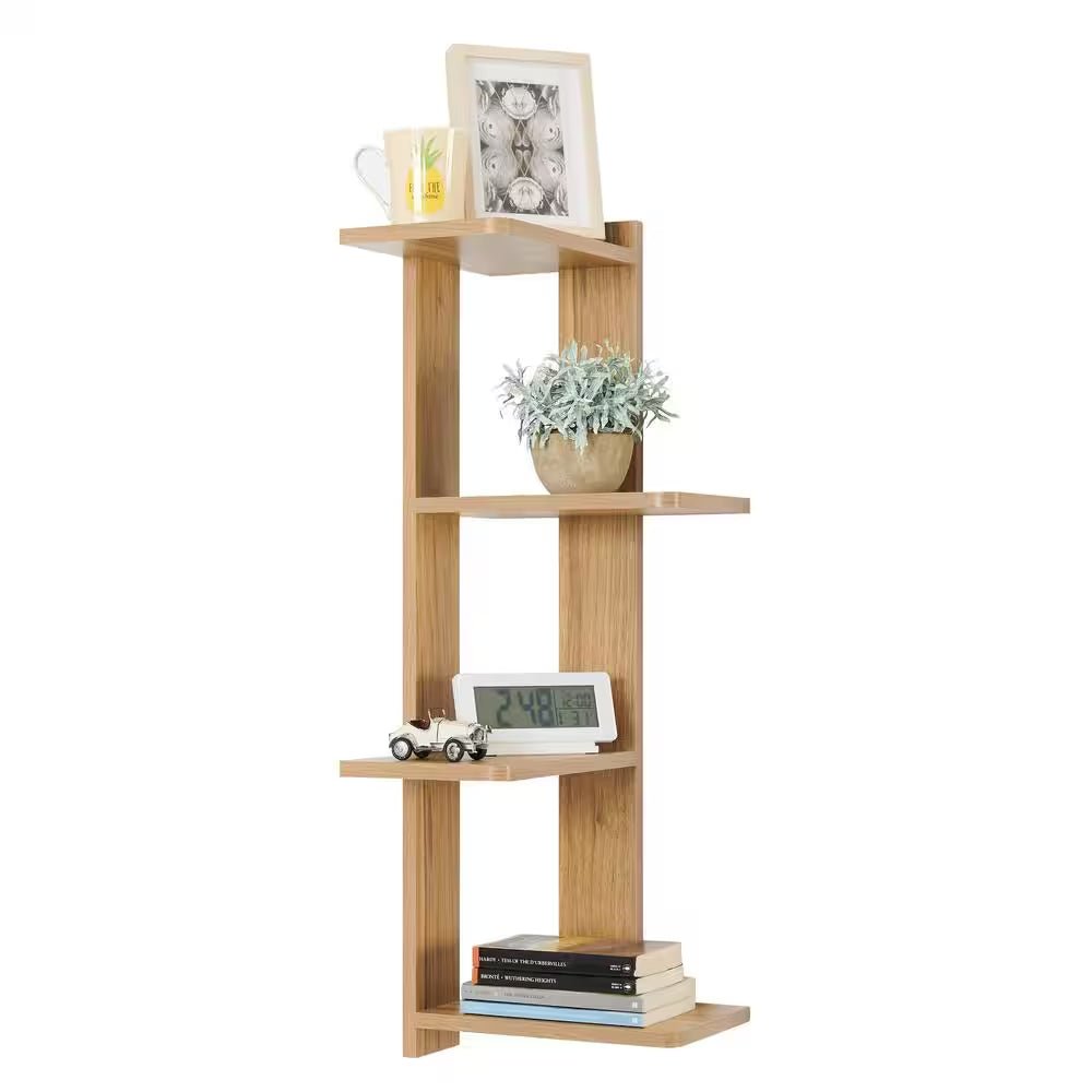 Corner 4-Tier Floating Ledge Column Wall Shelf- Chestnut - Flexx Decor