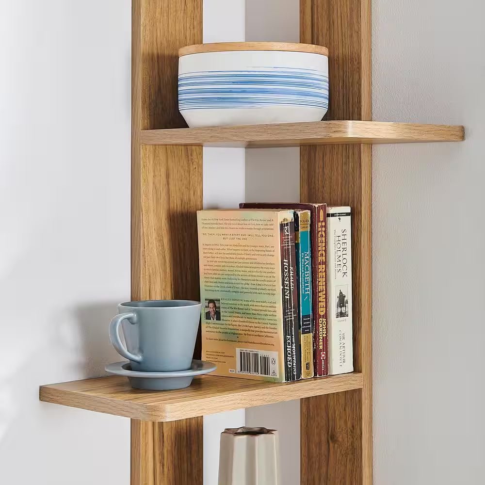 Corner 4-Tier Floating Ledge Column Wall Shelf- Chestnut - Flexx Decor
