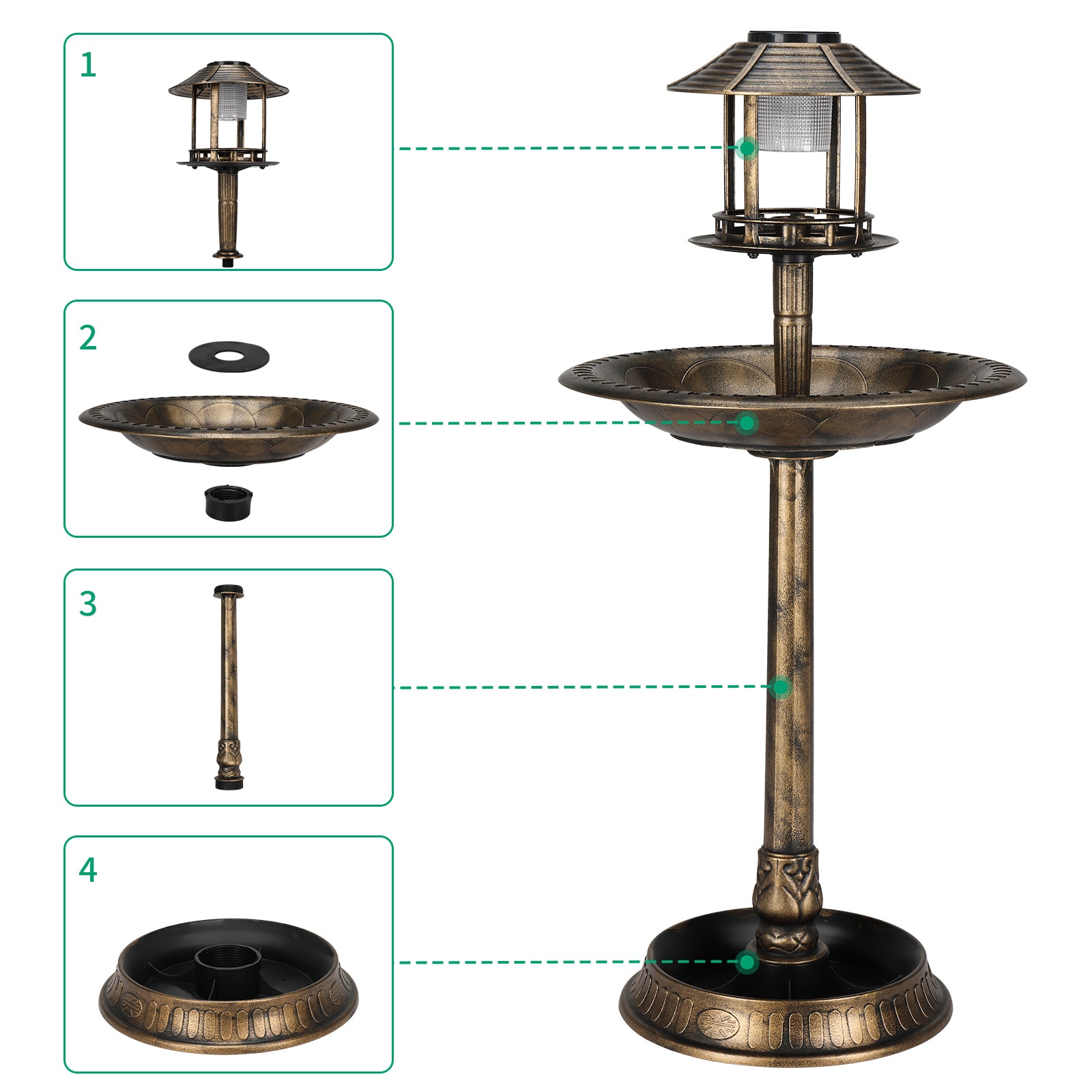 Solar Light Bird Bath 51X51X106 CM