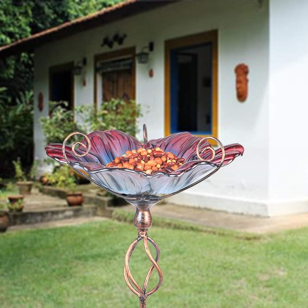 Floral Glass Birdbath