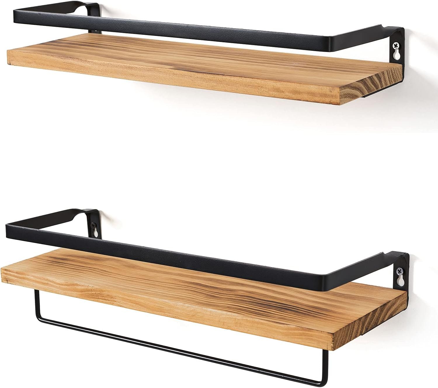 Floating Shelves for Wall with Towel Bar- Set of 2-Carbonized Black - Flexx Decor